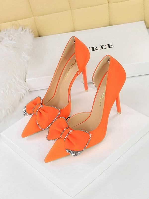 Women's Fashion Rhinestone Bow Decor Stiletto Heels, Elegant Pointed Toe High Heels for Party, Daily Clothing Decor, Trendy All-match & Exquisite Heeled Shoes for Birthday Gift