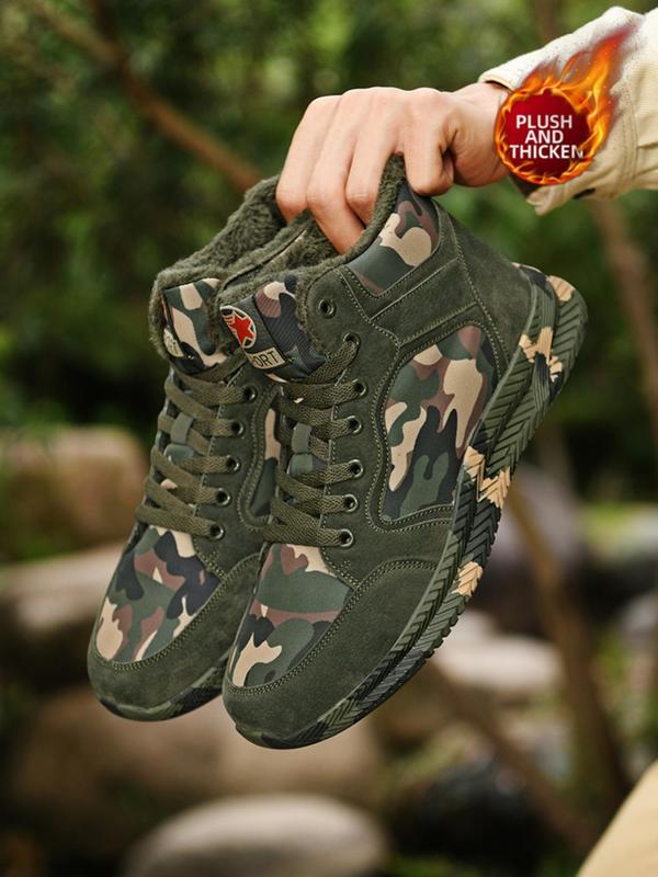 Camo Pattern Lace Up High Top Canvas Sneakers, Sporty Comfort Trainers for Outdoor Activities, Athletic Training Footwear, Summer Walking Shoes