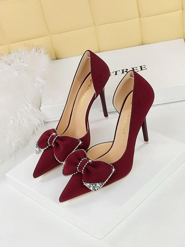 Women's Fashion Rhinestone Bow Decor Stiletto Heels, Elegant Pointed Toe High Heels for Party, Daily Clothing Decor, Trendy All-match & Exquisite Heeled Shoes for Birthday Gift