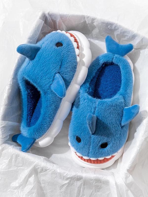 Men's Cute Fluffy Cartoon Shark Design Plush Home Slippers, Casual Soft Fuzzy Plush Pillow-like Comfortable Home Slippers, Warm & Cozy Slippers for Fall & Winter Wear, House Shoes