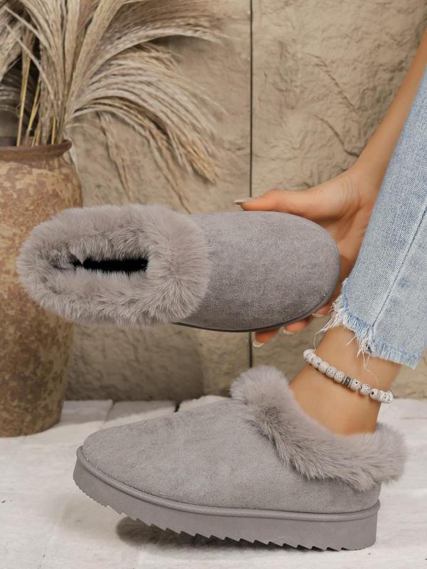 Women's Fashionable Contrast Faux Fur Trim Design Ankle Boots, Casual Comfortable Warm Snow Boots for Winter, Fluffy Plush Shoes for Women