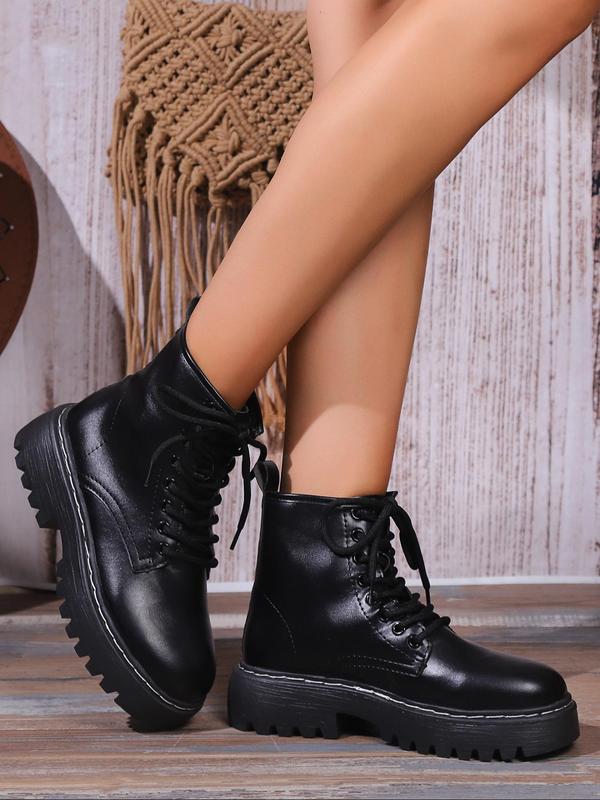 Women's Classic Fashion Combat Boots, Casual Solid Color Lace up Boots for Fall & Winter, Female All Match Shoes for Daily Wear