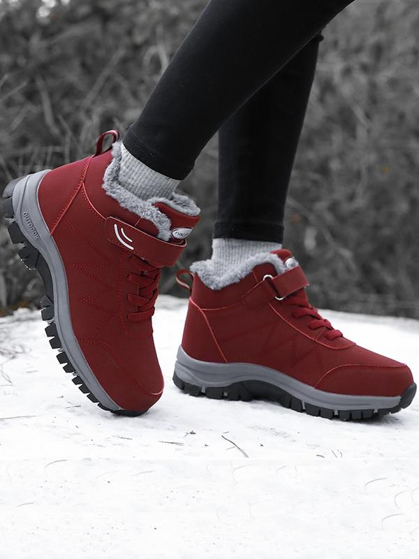 Women's Colorblock Lace Up Plush Lined Snow Boots, Casual Sporty High Top Outdoor Walking Shoes, Ladies All-match Sports Shoes for Daily Wear, Outdoor Shoes for Women Winter Outfits 2024