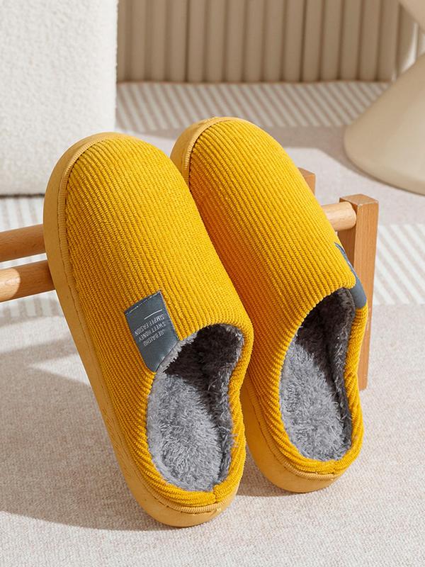 Striped Print Letter Label Design Plush Slippers for Galentineday Wear, Casual Soft Comfortable Home Slippers, All-match Indoor Shoes for Daily Use, Birthday Gifts