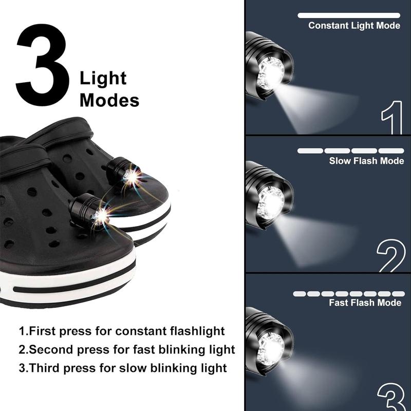 Headlights For Crocs, 2pcs CrocsShoe Lamp, Waterproof BatteryPowered Clogs Shoes Light With 3 Light Modes, Outdoor Light Supplies, Crocs Shoe Accessories