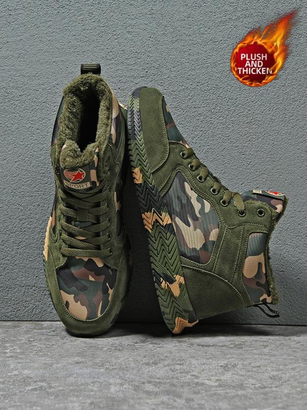 Camo Pattern Lace Up High Top Canvas Sneakers, Sporty Comfort Trainers for Outdoor Activities, Athletic Training Footwear, Summer Walking Shoes