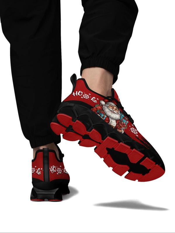 Men's Cartoon Santa Claus Print Low Top Sneakers, Casual Comfortable Breathable Sports Running Shoes, Gym Training Sport Walking Shoes