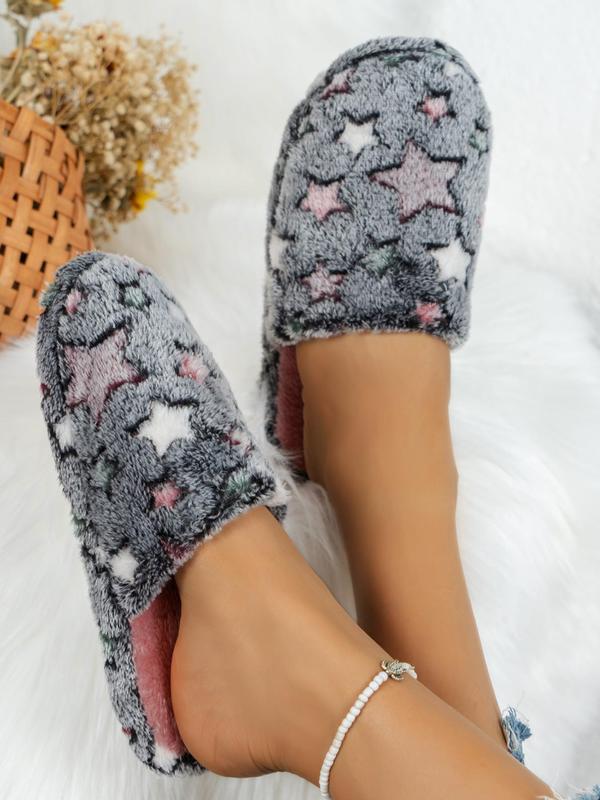 Women's Cute Bedroom Fuzzy Slippers Perfect, Trendy Y2k Style Star Pattern Cozy Fluffy Slippers, Plush Warm House Slippers, Silent Non-slip Platform Slippers