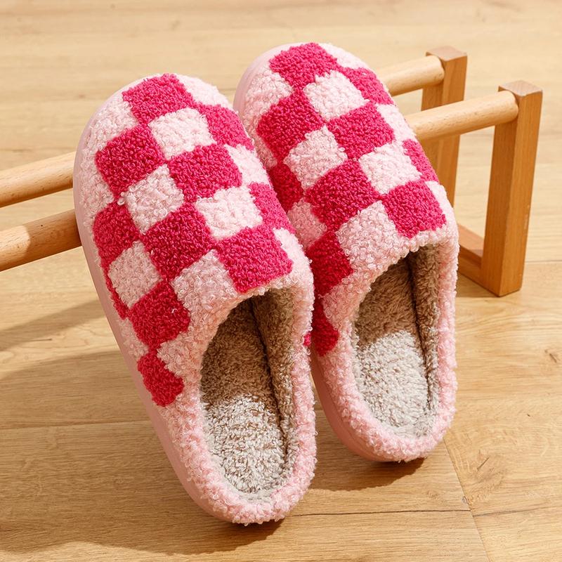 Winter Fuzzy Slippers Fashion Checker Indoor Embroidery Houseshoes Cozy Woman Winter Fluffy House Retro Checkered Print Shoes ASIFN