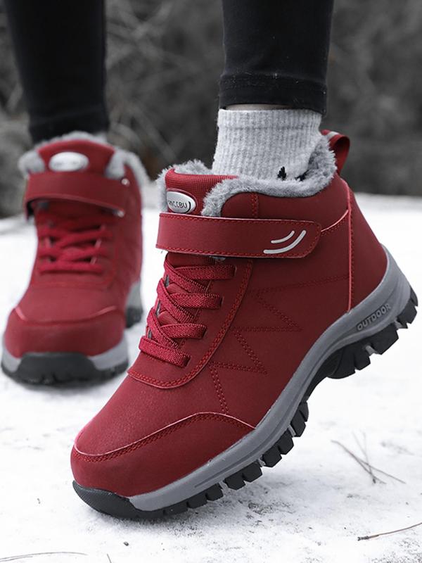 Women's Colorblock Lace Up Plush Lined Snow Boots, Casual Sporty High Top Outdoor Walking Shoes, Ladies All-match Sports Shoes for Daily Wear, Outdoor Shoes for Women Winter Outfits 2024