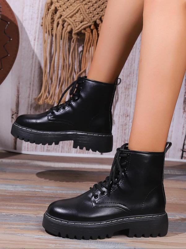 Women's Classic Fashion Combat Boots, Casual Solid Color Lace up Boots for Fall & Winter, Female All Match Shoes for Daily Wear