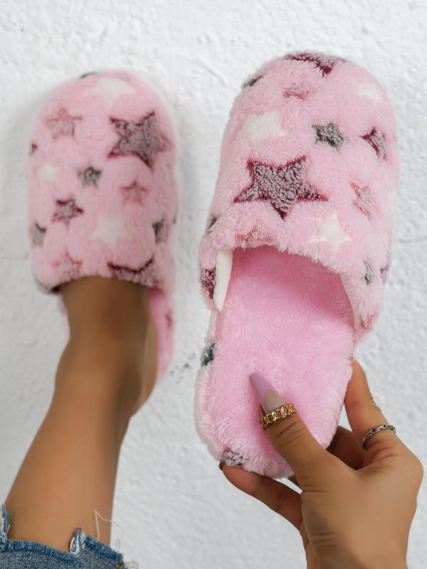 Women's Cute Bedroom Fuzzy Slippers Perfect, Trendy Y2k Style Star Pattern Cozy Fluffy Slippers, Plush Warm House Slippers, Silent Non-slip Platform Slippers