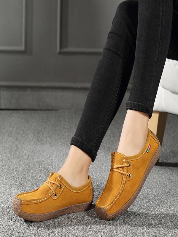 Women's Simple Plain Lace-up Square-toe Flat Loafers, Fashion Pu Leather Soft-soled Loafers, Casual Versatile Comfortable Flat Shoes