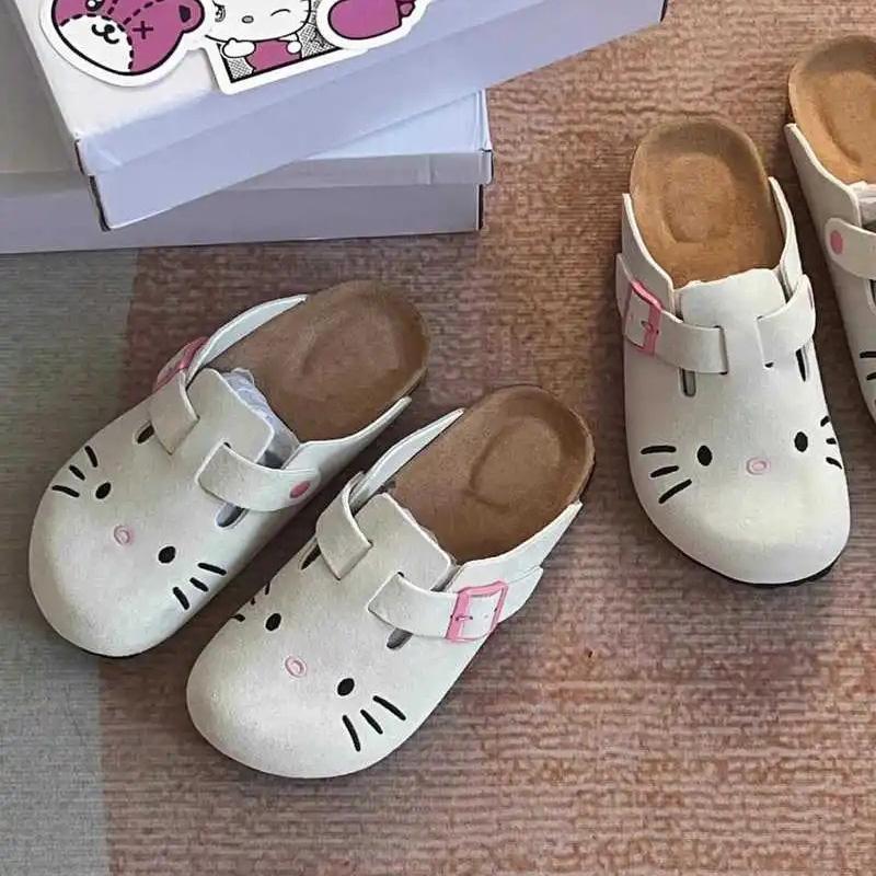 Kitty Cute Anime Slippers Summer Female Thick Sole Flat Shoes Sweet Cartoon Outdoor Anti Slip Slippers Girl Gift