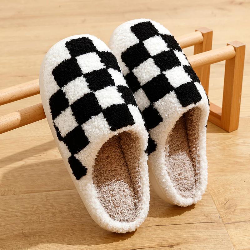 Winter Fuzzy Slippers Fashion Checker Indoor Embroidery Houseshoes Cozy Woman Winter Fluffy House Retro Checkered Print Shoes ASIFN