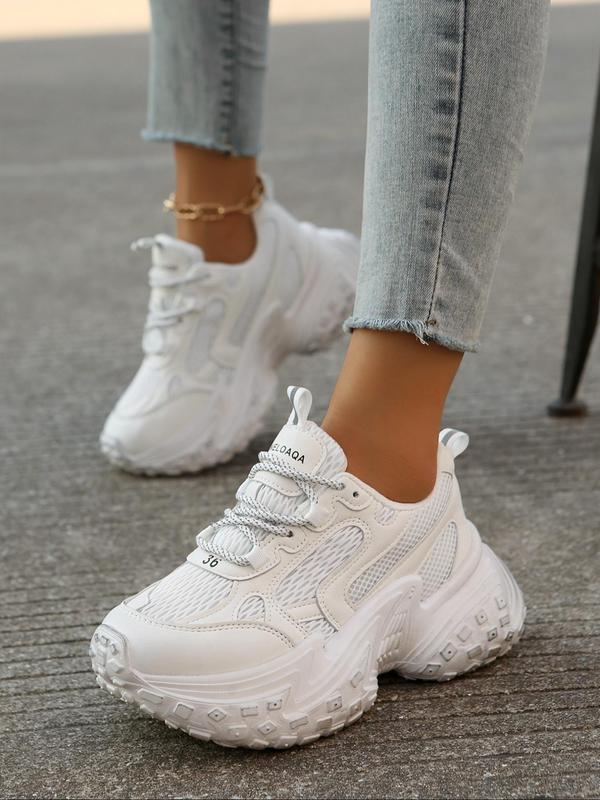 Women's Fashionable Lace Up Low Top Platform Sneakers, Casual Comfortable Breathable Sports Running Shoes, All-match Basic Chunky Shoes for Daily Wear