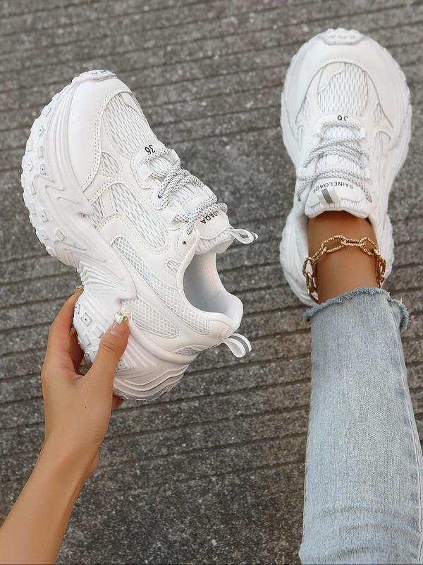 Women's Fashionable Lace Up Low Top Platform Sneakers, Casual Comfortable Breathable Sports Running Shoes, All-match Basic Chunky Shoes for Daily Wear