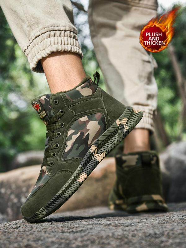 Camo Pattern Lace Up High Top Canvas Sneakers, Sporty Comfort Trainers for Outdoor Activities, Athletic Training Footwear, Summer Walking Shoes