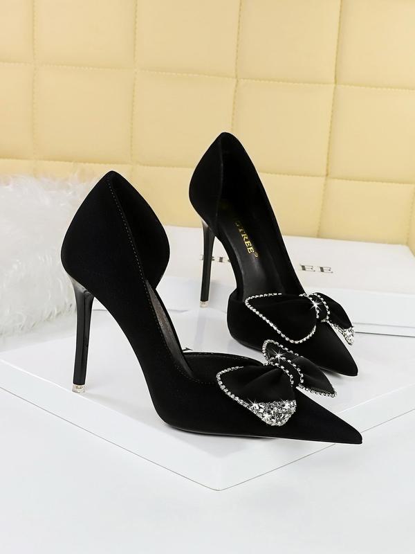 Women's Fashion Rhinestone Bow Decor Stiletto Heels, Elegant Pointed Toe High Heels for Party, Daily Clothing Decor, Trendy All-match & Exquisite Heeled Shoes for Birthday Gift