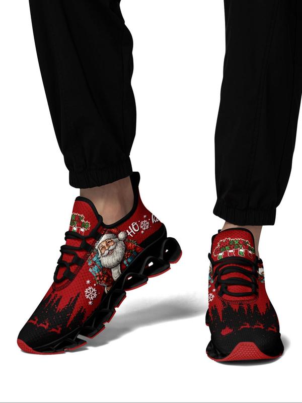 Men's Cartoon Santa Claus Print Low Top Sneakers, Casual Comfortable Breathable Sports Running Shoes, Gym Training Sport Walking Shoes