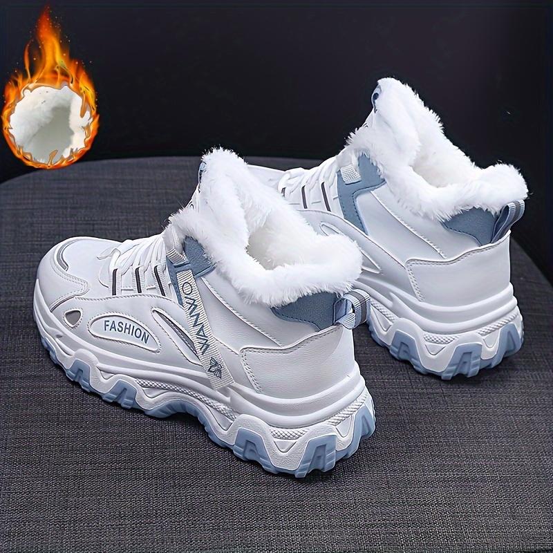 Women's Casual Sneakers, Contrasting Thick Sole Chunky Sneakers, Warm Plush Lined Non-slip Running Shoes, Large Size