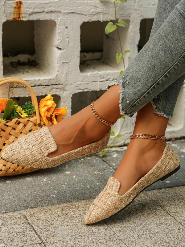 Elegant Glittering Pointed Toe Tweed Flats Shoes for Women, Exquisite Trendy Slip on Shoes for Summer 2024, Fashionable Shoes for Daily Wear