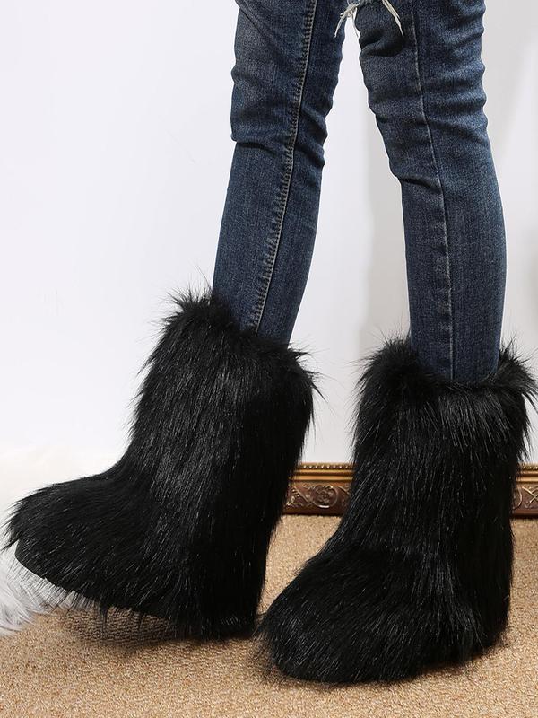 Women's Solid Color Fluffy Plush Lined Boots, Casual Warm Ankle Boots for Winter, Female All-match Trendy Boots for Daily Wear