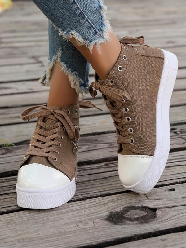 Women's Fashionable Lace Up High Top Sneakers, Casual Comfortable Breathable Sports Shoes, Female All-match Round Toe Shoes for Daily Wear