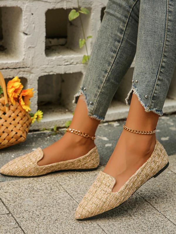 Elegant Glittering Pointed Toe Tweed Flats Shoes for Women, Exquisite Trendy Slip on Shoes for Summer 2024, Fashionable Shoes for Daily Wear