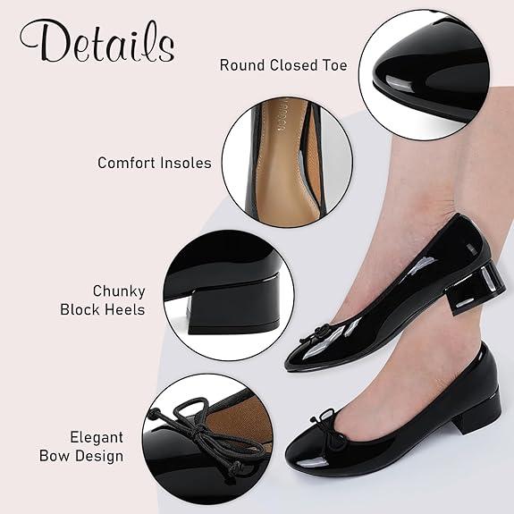 JENN ARDOR Women's Thick Block Low Heel, Bow shaped Round Head Closure, Comfortable and Elegant Work and Leisure Shoes, Bridal Wedding Guest Dress Sexy Ball High Heels 2024 New Low Heel Shoes kitten heels Girl work heels for office kitten heels