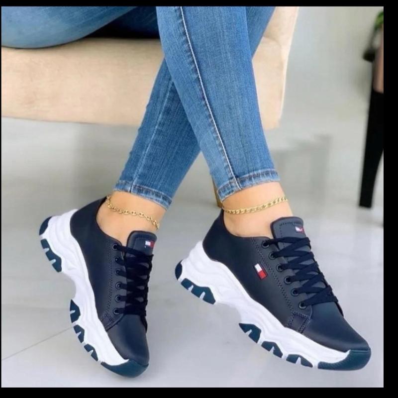 2024 Spring New Women's Casual Sports Shoes Fashionable Lace-up Thick-soled Sports Shoes Outdoor Casual Vulcanized Shoes