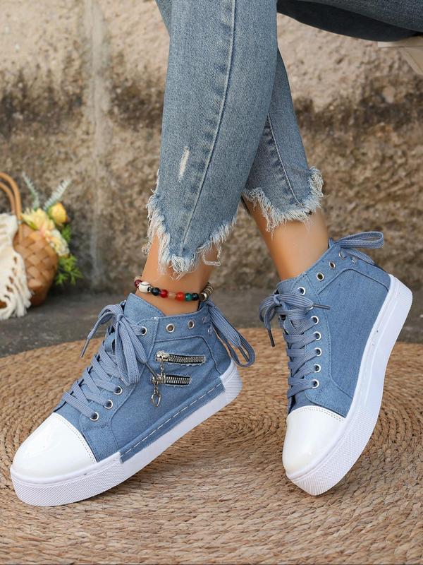 Women's Fashionable Lace Up High Top Sneakers, Casual Comfortable Breathable Sports Shoes, Female All-match Round Toe Shoes for Daily Wear