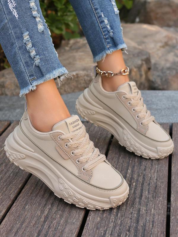 Fashionable Colorblock Low Top Lace Up Chunky Sneakers, Casual Comfortable Sports Shoes for Daily Wear, Female All-match Round Toe Shoes for Daily Wear