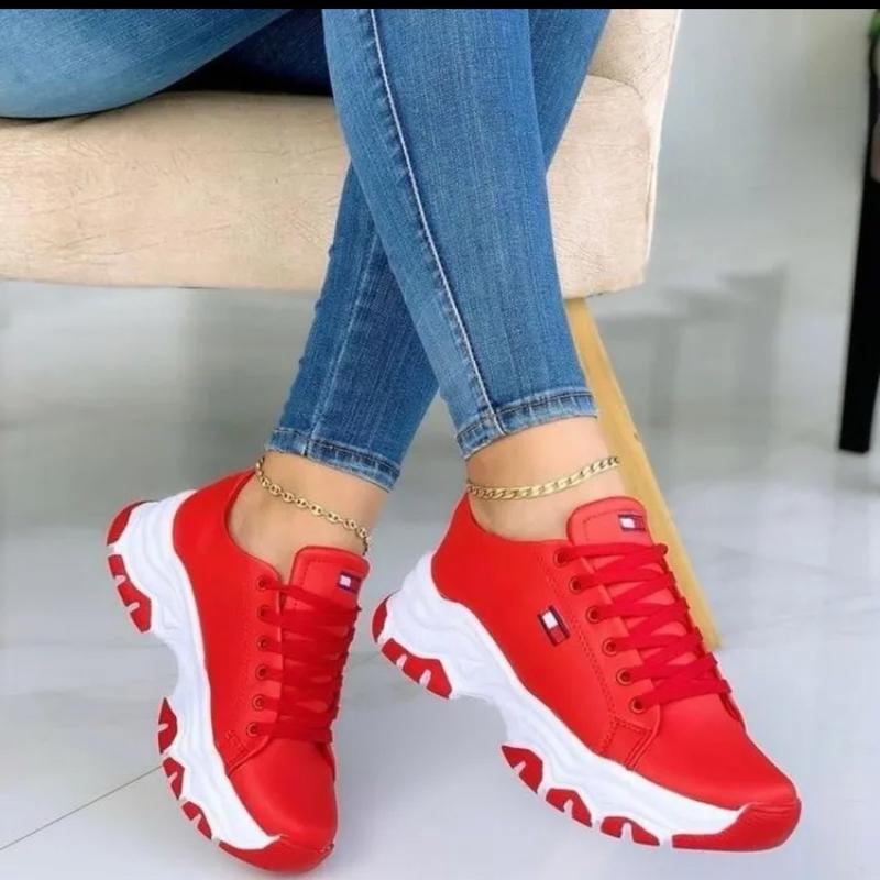 2024 Spring New Women's Casual Sports Shoes Fashionable Lace-up Thick-soled Sports Shoes Outdoor Casual Vulcanized Shoes