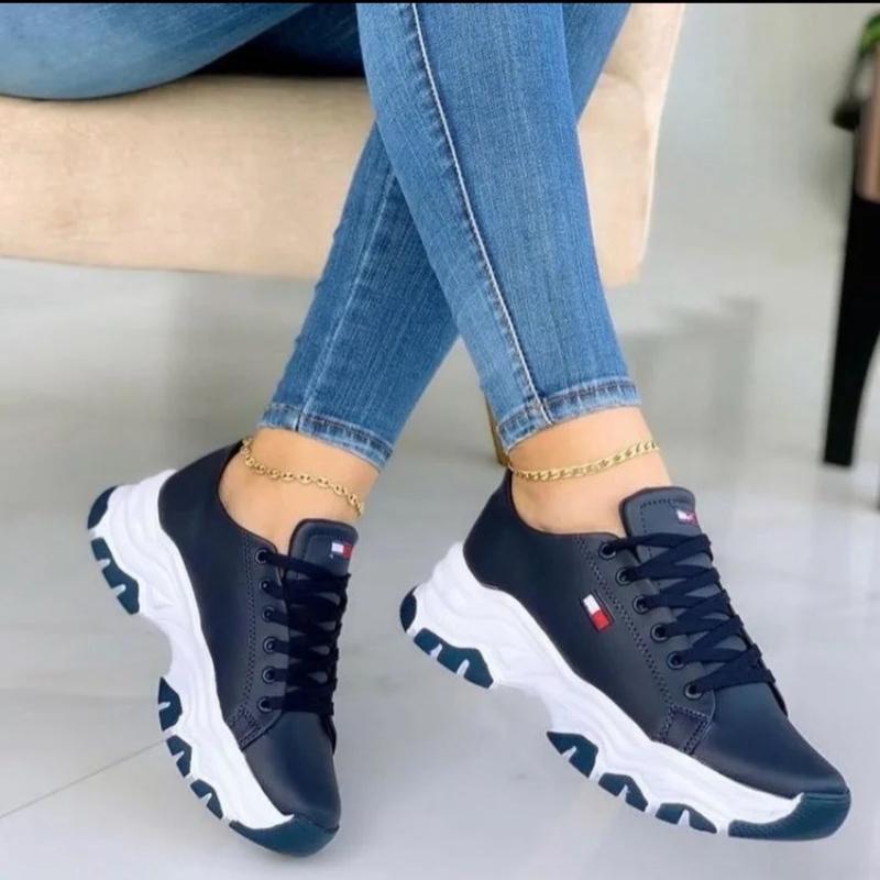 2024 Spring New Women's Casual Sports Shoes Fashionable Lace-up Thick-soled Sports Shoes Outdoor Casual Vulcanized Shoes