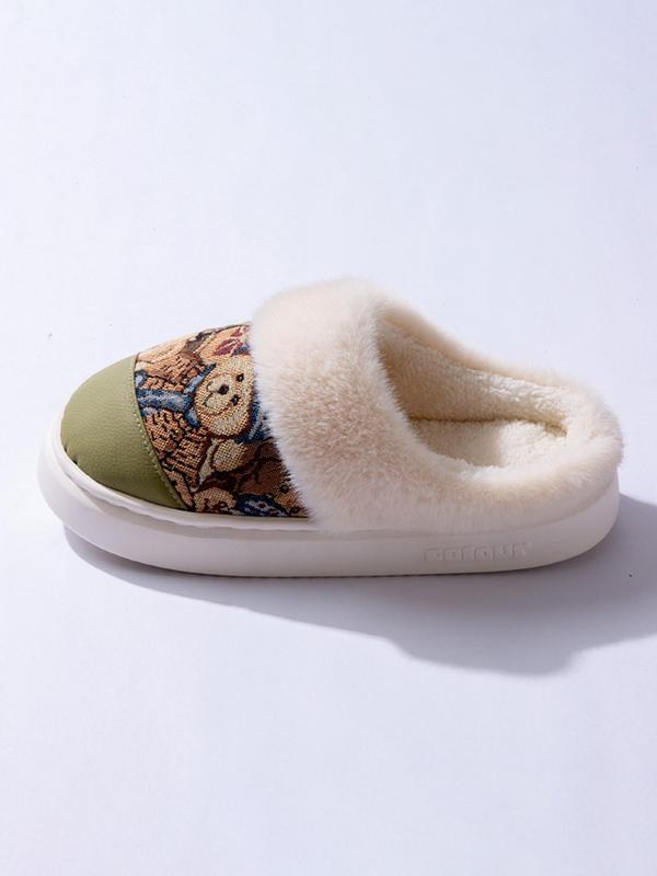 Women's Cute Cartoon Bear Pattern Warm Slippers, Casual Soft Comfortable Home Slippers, Warm Slippers for Indoor & Outdoor Use for Fall & Winter