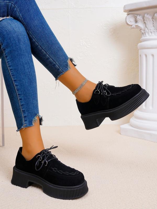 Women's Fashionable Solid Color Lace Up Loafers, Casual Comfortable Round Toe Shoes for Daily Wear, Perfect for Students and Outdoor Sports