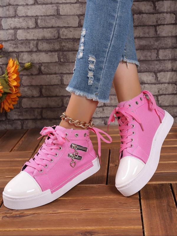 Women's Fashionable Lace Up High Top Sneakers, Casual Comfortable Breathable Sports Shoes, Female All-match Round Toe Shoes for Daily Wear