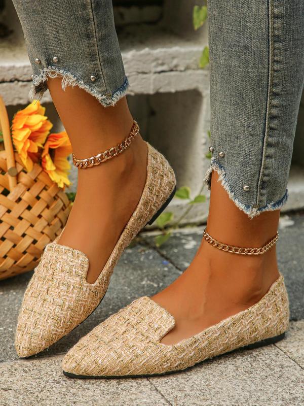 Elegant Glittering Pointed Toe Tweed Flats Shoes for Women, Exquisite Trendy Slip on Shoes for Summer 2024, Fashionable Shoes for Daily Wear