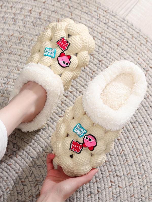 Women's Cute Cartoon & Letter Decor Plush Novelty House Slippers, Creative Warm Bedroom Slippers for Fall & Winter,  Comfort Anti-slip Slippers for Footwea