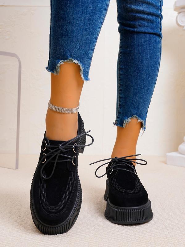 Women's Fashionable Solid Color Lace Up Loafers, Casual Comfortable Round Toe Shoes for Daily Wear, Perfect for Students and Outdoor Sports