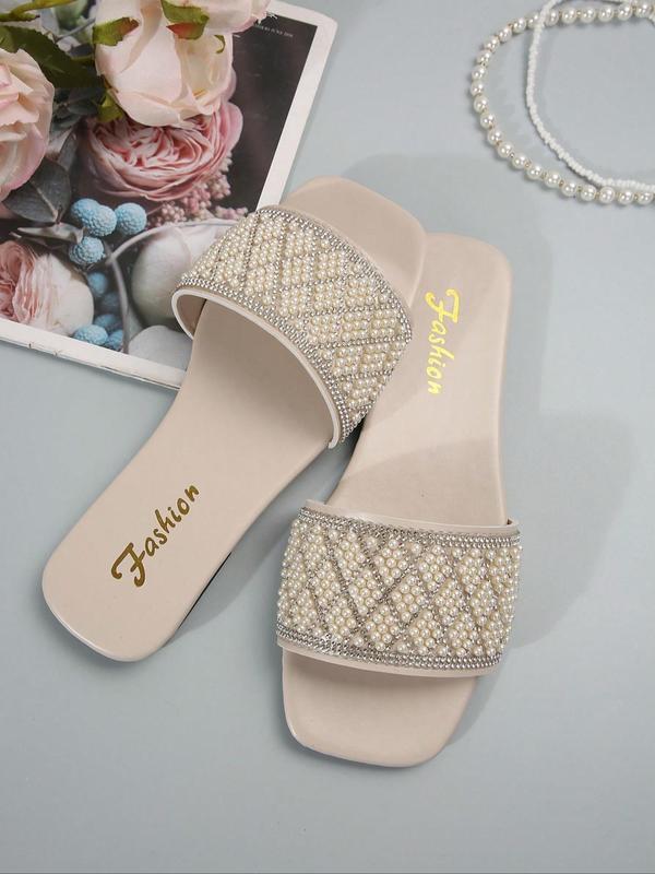 Women's Rhinestone & Faux Pearl Decorated Sandals, Casual Open Toe Flat Sandals for Summer, Fashion Shoes for Party, Daily Wear, Trendy All-match & Exquisite Shoes for Women