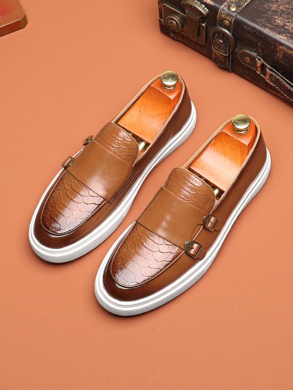 Men's Summer Simple Pu Leather Flat Shoes, Casual Comfortable Breathable Slip-on Flats, Minimalist Business Style Round Toe Walking 2024 Fall Shoes for Men  for Daily Footwear