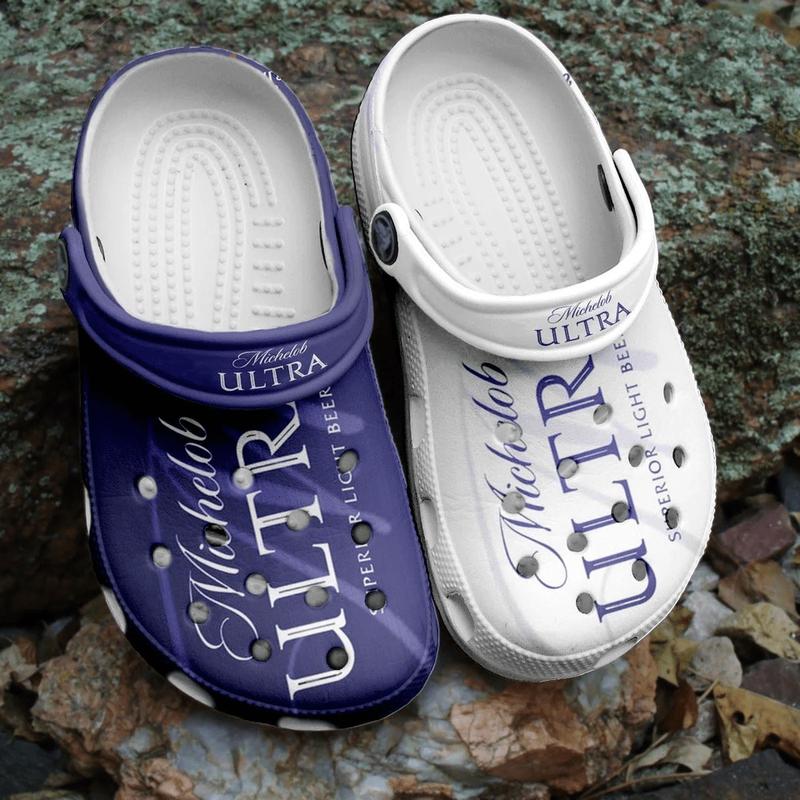 [C6] Blue White Matching Ultra Beer Clogs Sandals Camping Fishing, Unisex Beer Lover Slippers