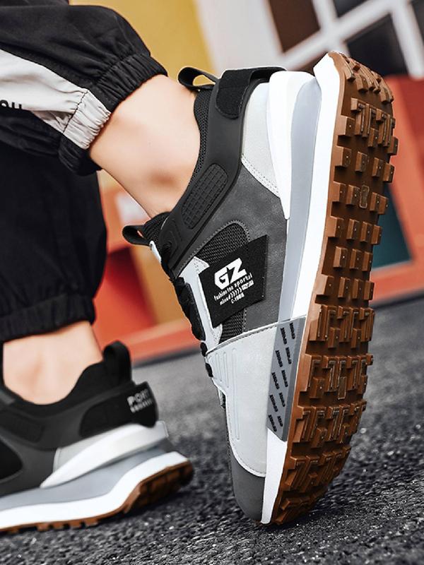 Men's 2024 Summer Stylish Colorblock Letter Patched Lace Up Low Top Sneakers, Sporty Running Shoes, Daily Footwear, Comfortable Non-slip Back To School Casual Sneakers for Fall 2024, Fall Outfits, Earthtone Fall Freshness