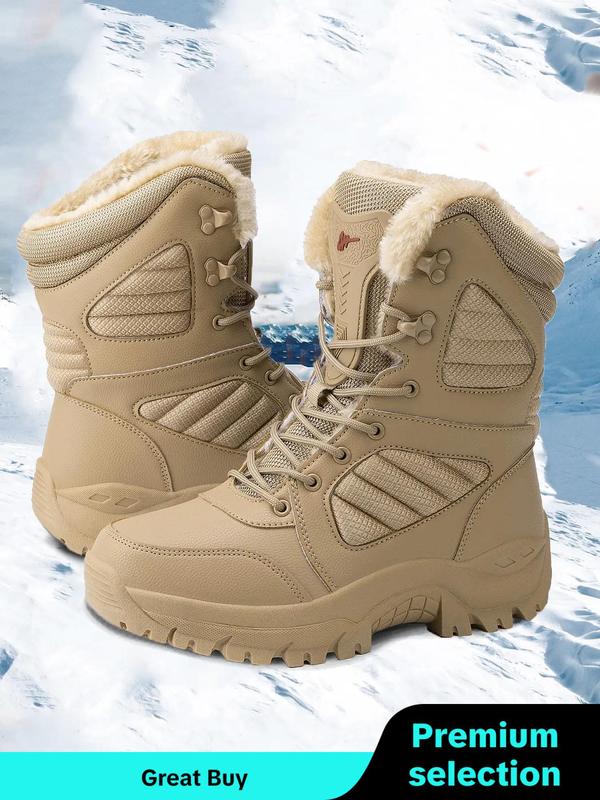 Men's Solid Color Patched Design Ankle Boots, Casual Warm Snow Boots for Winter, Outdoor Hiking Boots for Men