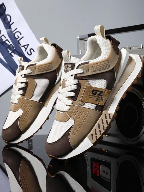 Men's 2024 Summer Stylish Colorblock Letter Patched Lace Up Low Top Sneakers, Sporty Running Shoes, Daily Footwear, Comfortable Non-slip Back To School Casual Sneakers for Fall 2024, Fall Outfits, Earthtone Fall Freshness