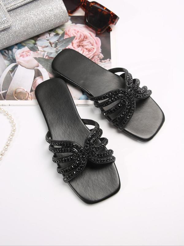 Women's Fashionable Rhinestone Decorated Butterfly Design Slide Sandals, Casual Open Toe Slippers for Summer, Lightweight Breathable Comfortable Shoes for Daily Wear