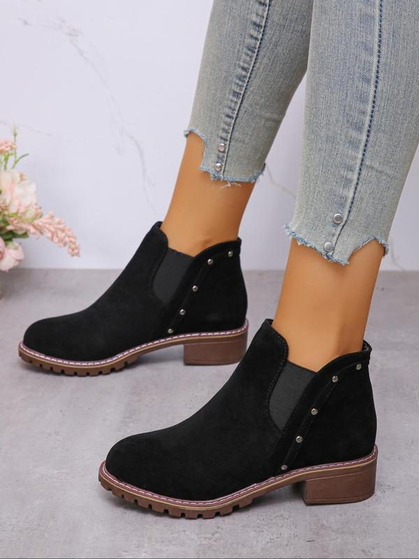 Women's Fashionable Solid Color Studded Decor Ankle Boots, Casual Comfortable Breathable Boots for Daily Wear, Trendy All-match Shoes for  Outdoor