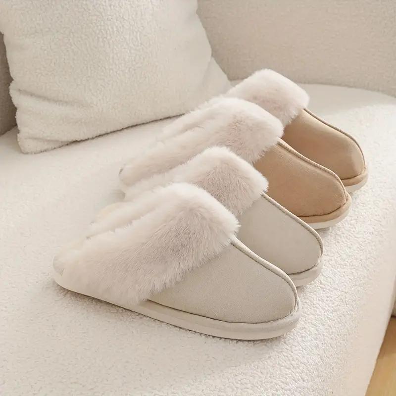 Fashionable plush slippers, men's and women's winter indoor fluffy warm plush home slippers, outdoor plush soft fur slippers Footwear Walking Shoes Soft Anti-Skid winter warm